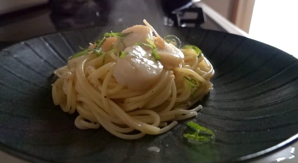 ホタテのバターしょう油パスタ